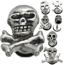 Load image into Gallery viewer, 1 Skull Earring Surgical Stainless Steel Stud Body Jewelry Mens Silver Tone Gift