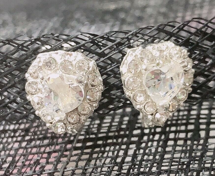 Silver Tone Diamante Crystal Clips Clip On Earrings Studs Bridal Non Pierced UK