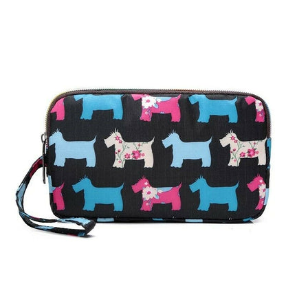 Fun PVC Canvas Wallet Purse Pouch Triple Zip w/ Wrist Strap Wristlet Clutch Bag