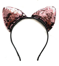 Load image into Gallery viewer, Sequin Girls Cat Ear Headband Satin Hairband Costume Fancy Dress Party Ears UK