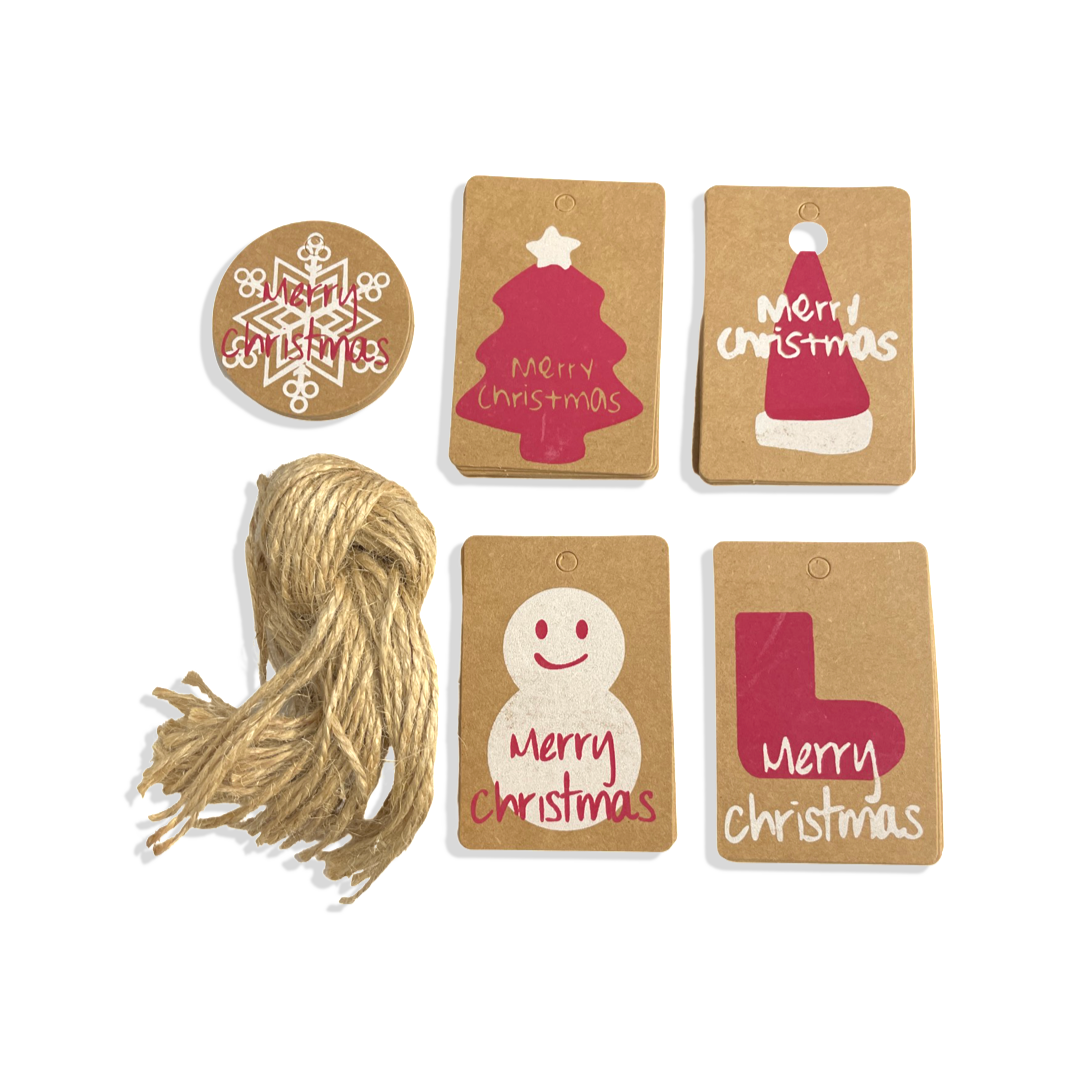 50 Assorted ECO Christmas Kraft Paper Gift Tags Bauble Label Luggage w/ Strings