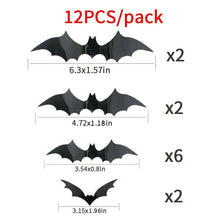 Load image into Gallery viewer, Black White Happy Halloween Bunting w/ 12 3D Bats Party Wall Decoration Bat Set