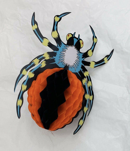 5 x Large Blue Orange Spiders Halloween Paper 3D Hanging Decorations UK