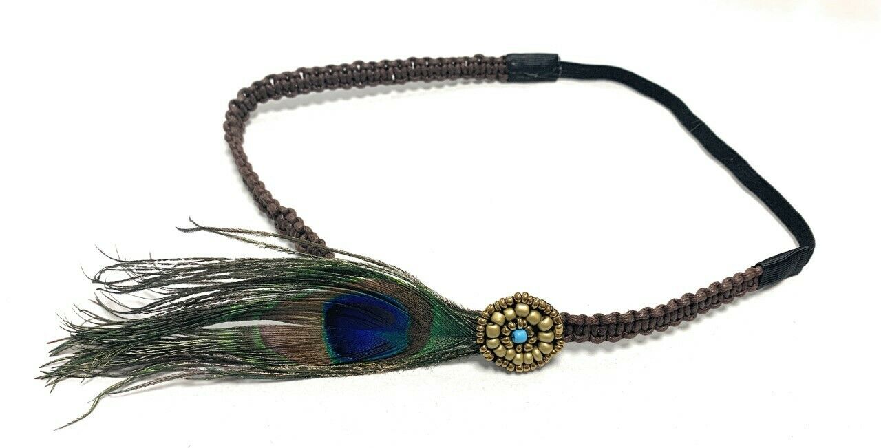 Peacock Feather Flapper Headband 1920s Great Gatsby Headdress Vintage Beads Gift