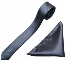 Load image into Gallery viewer, Mens Neck Tie and Pocket Square Handkerchief Set Hanky Wedding Skinny