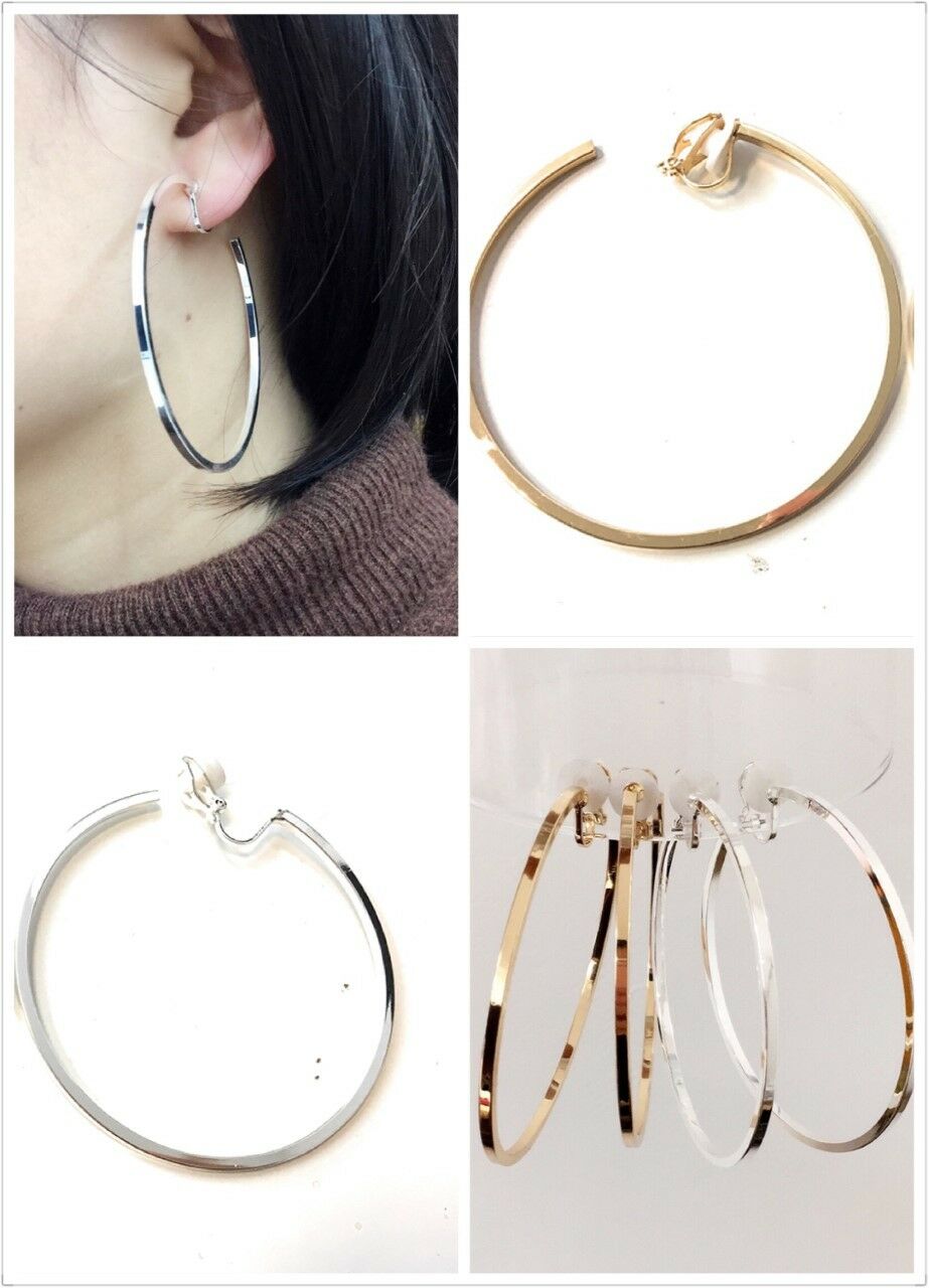 6cm Women's Fashion Hoop CLIP ON Hoops Earrings Medium Size Non Pierced Copper