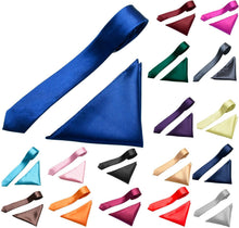 Load image into Gallery viewer, Mens Neck Tie and Pocket Square Handkerchief Set Hanky Wedding Skinny