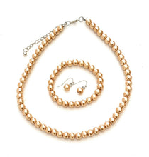 Load image into Gallery viewer, CLASSIC FAUX PEARL NECKLACE EARRINGS &amp; BRACELET JEWELLERY SET VINTAGE