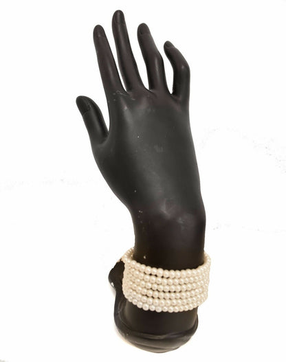 Ivory Stretch Pearl Bead Bracelet - 6 Single Bracelets Great Gatsby Style 1920's