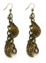 Load image into Gallery viewer, Caprilite Bronze Leaf Drop Earrings Fish Hook Dangle charm Womens Vintage