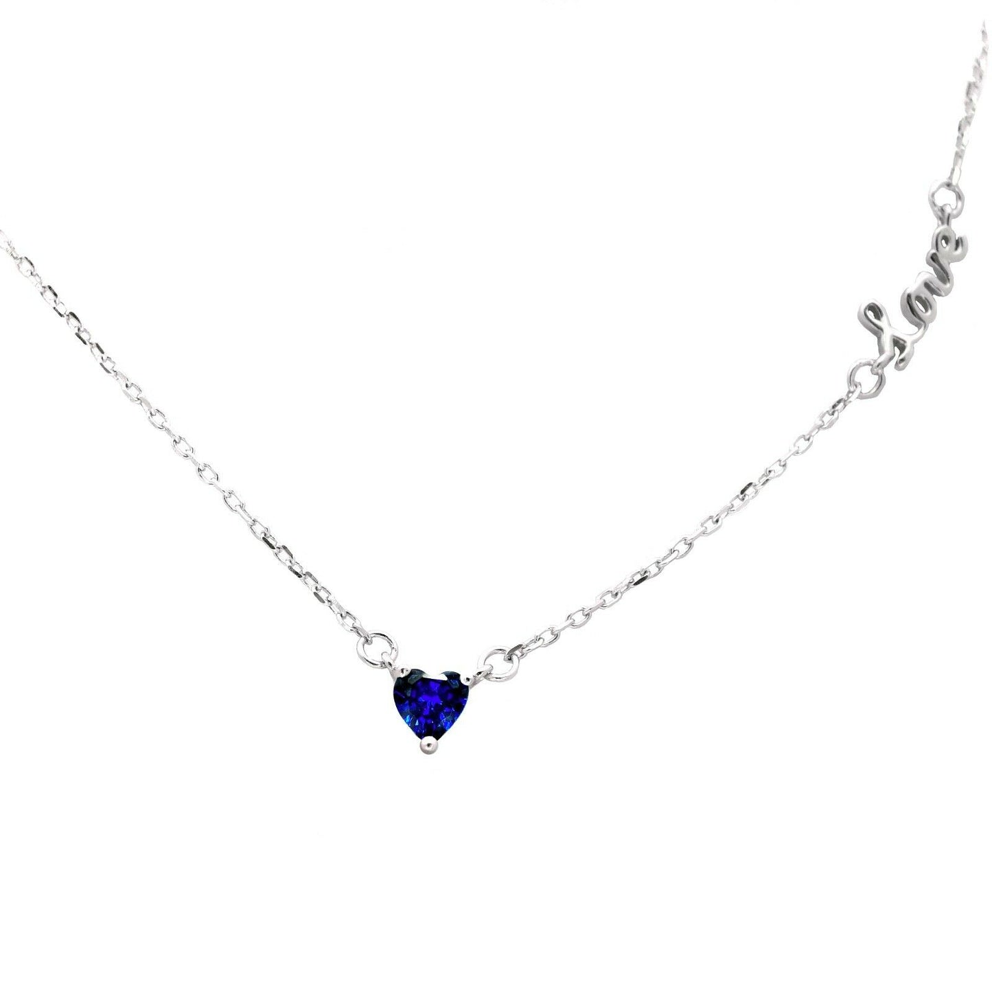 UK Solid 925 Silver Love Blue Cubic Zirconia Heart Pendant Necklace in Gift Bag