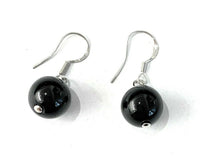 Load image into Gallery viewer, Women's Girls 925 Sterling Silver Earrings Classic Dangle Black Agate Stone Drop