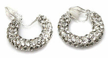 Load image into Gallery viewer, Classic 25mm Silver Tone Crystal CLIP ON Hoop EARRINGS for non Pierced Ears