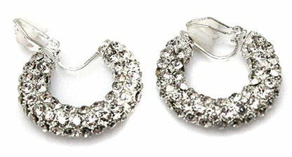 Classic 25mm Silver Tone Crystal CLIP ON Hoop EARRINGS for non Pierced Ears