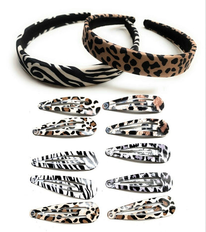 Ladies Girls Leopard Print Zebra Stripes HEADBAND Hair Spring Snap Clips Set UK