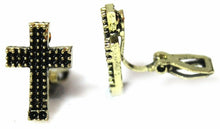 Load image into Gallery viewer, Bronze Cross Clipon Clip-on Earrings Womens Ladies Goth Kids Girls