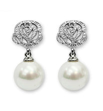 Load image into Gallery viewer, CLIP ON Earrings Crystal Silver Rhinestone Dangl Pearl Rose Non Pierced
