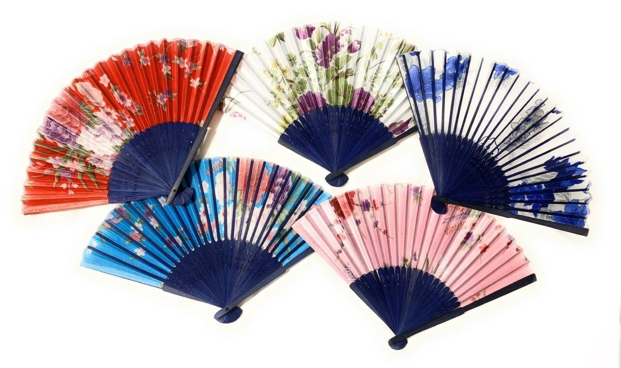5 Chinese Floral Silk Folding Hand Held Fan Wedding Dancing Party Fans Job Lot