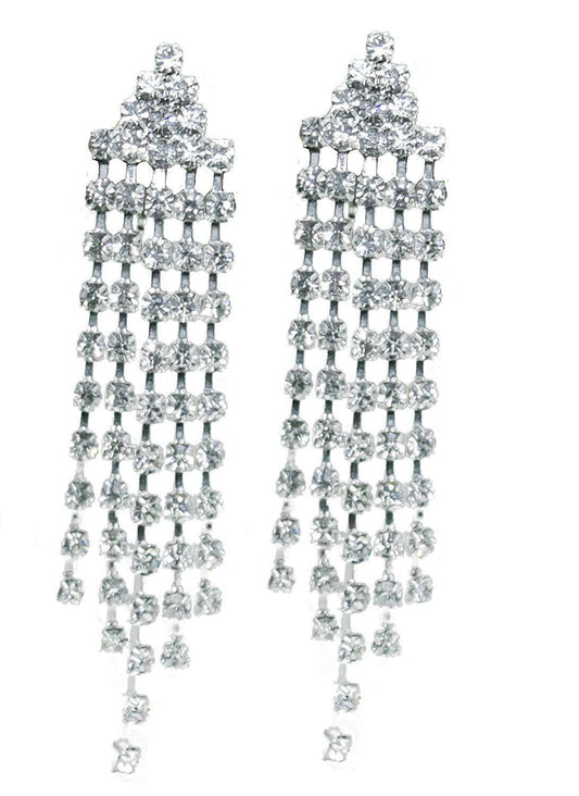 CLIP ON Dangle Long RHINESTONE Sparkly Tassel Earrings Diamante Chandelier Drop