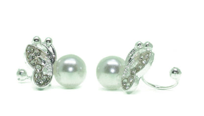 Butterfly U Clip On Clipon Earrings Crystal Studs Silver Pearl Kids Girls Bridal