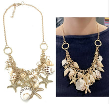 Load image into Gallery viewer, Gold Sea Shell Faux Pearl Beads Starfish Charms Statement Necklace Chain Gift UK