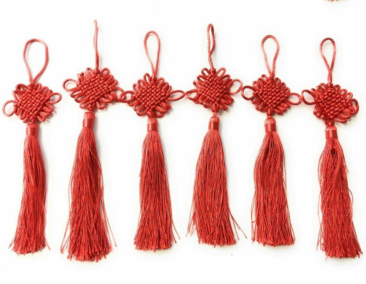 6 Red Chinese New Year Lucky Knot Cord Feng Shui Tassel Bag Charm Wall Hanging