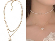 Load image into Gallery viewer, 20s Gatsby Gold Tone Faux Pearl Double Layer Choker Pendant Necklace Chain UK