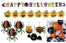 Load image into Gallery viewer, 28 pcs Mega Halloween Decoration Pack Bundle Set Buntings Spider Balloons Bat UK
