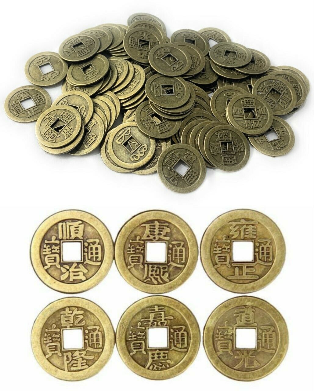 100 x Chinese Dynasty Emperor Feng Shui Lucky Play Coins 24mm w/ Square Hole UK