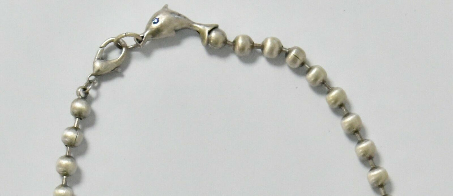 Silver Coloured Bead Necklace with Dolphin Clasp