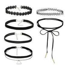 Load image into Gallery viewer, 6 Girls Black Gothic Necklaces Choker - Lace Tattoo Velvet Bow Necklace Gift Set