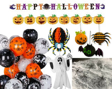 Load image into Gallery viewer, 28 pcs Mega Halloween Decoration Pack Bundle Set Buntings Spider Balloons Cobweb