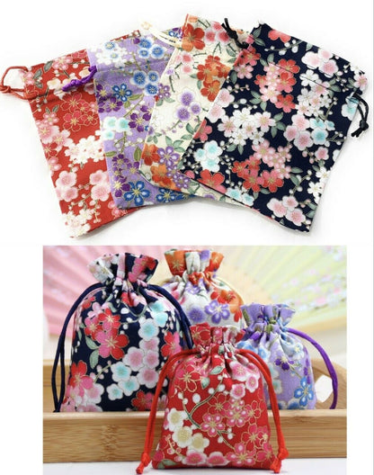 4 x Japanese Sakura Jewellery Drawstring Wedding Favour Pouches Gift Bags Set UK