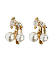Load image into Gallery viewer, CLIP ON Earring Gold Diamante Cherty CZ Dangle Crystal Bridal Non Pierced