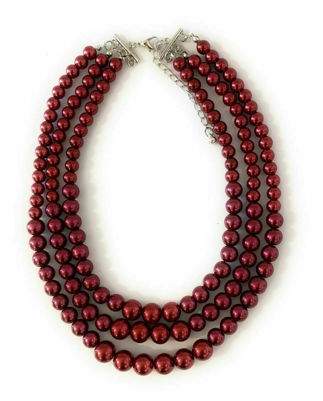 Burgundy Faux Pearls Necklace and Earrings Set