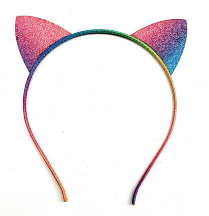 Girls Rainbow Colourful Glittery Ears Cat Ear Party Headband Sparkly Pink Blue