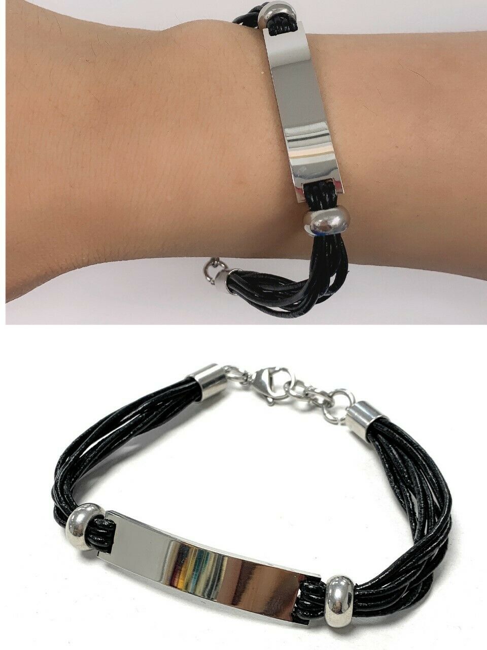 Stainless Steel PU Leather Bracelet Gift for Dad Fathers Day Gift Mens Bracelet