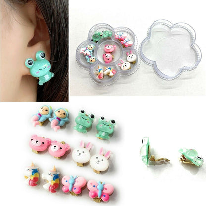 Children's Kids CLIP ON Earrings Studs - Unicorn Mermaid Xmas Bday Gift Box Set