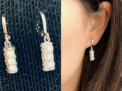 Quality Platinum Silver Plated Cylinder Zircon Crystal Dangle Drop Earrings UK