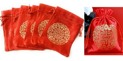 6 x Chinese Red Jewellery Drawstring Bag Wedding Favour Pouches Gift Bags Set UK