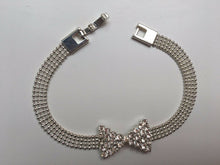 Load image into Gallery viewer, Silver Bridal Sparkly Crystal Bow Bracelet Chain