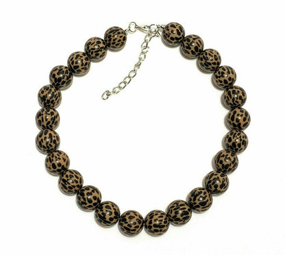 Large 18mm Brown Leopard Print Acrylic Bead Vintage Statement Necklace Choker