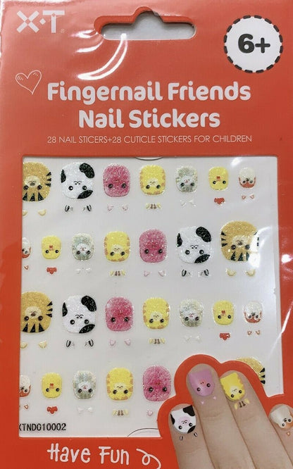 Children's Girls Fingernail Friends Nail Tattoos - 28 Stickers Pack Animal Theme