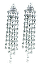 Load image into Gallery viewer, Dangle Drop Clip on Earrings Crystal Women Ladies Clipon Silver Tassle Bridal