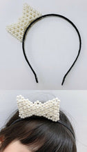 Load image into Gallery viewer, Large Cream Ivory Pearl Bow Black Alice Band Hair Head Headband Girls Fashion