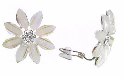 Cream Flower Clip-on ClipOn Ear Stud Kids Womens Girls Earrings Bridal Crystal