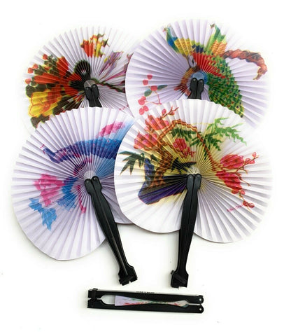 5 Small Chinese Floral Peacock Paper Folding Hand Held Travel Fans Party Job Lot