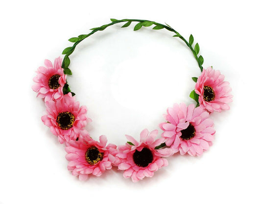 Wire Pink Sun Flower Crown Garland Summer Headband Bridesmaid Wedding Party