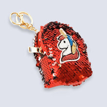Load image into Gallery viewer, Sequin Red Unicorn Head Coin Purse Pouch Mini Backpack Bag Charm Keychain Wallet Girls UK