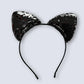 Sequin Girls Black Cat Ears Headband Halloween Hairband Costume Fancy Dress Party